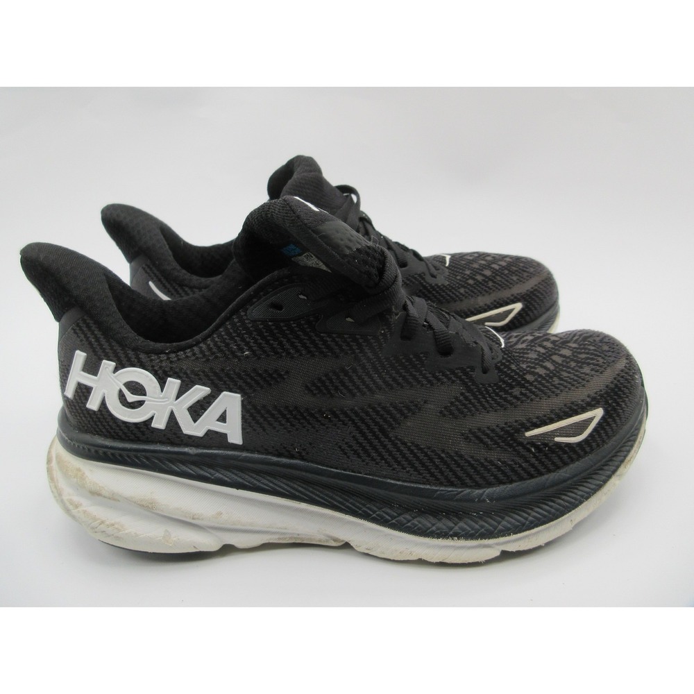 Hoka Clifton 9 Road Running Shoes Womens Size 7 Black White Mesh Cushioned